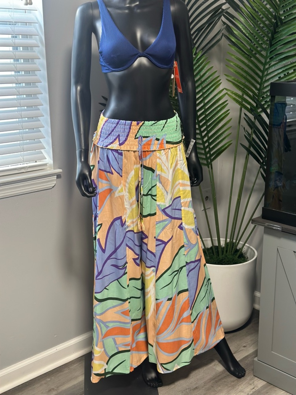Boho Tropical Wide Leg Beach Pants Cover Up Size S Colorful Resort Wear NWT